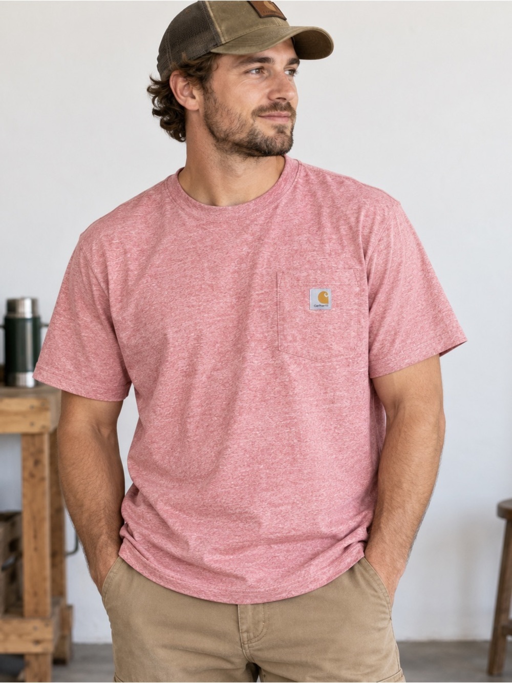 Carhartt Tshirt Mens Medium Original Fit Heavyweight Short Sleeve Pocket Salmon